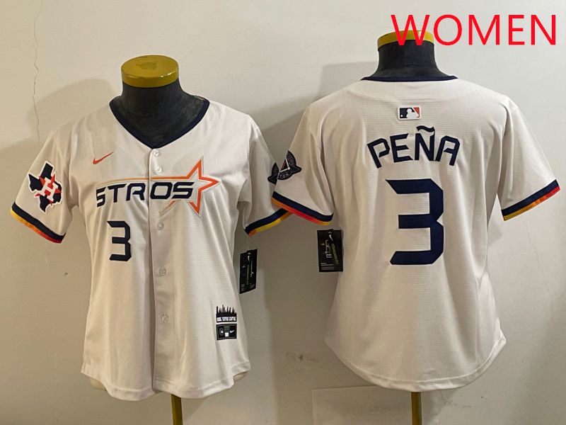 Women Houston Astros #3 Pena Cream Three generations Joint Name 2025 Nike MLB Jersey style 4101